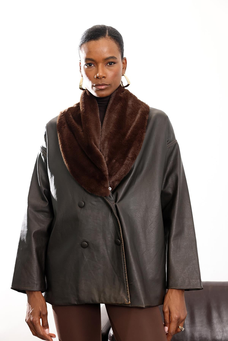 Acı Kahve Şal Yaka Deri Mont 99808