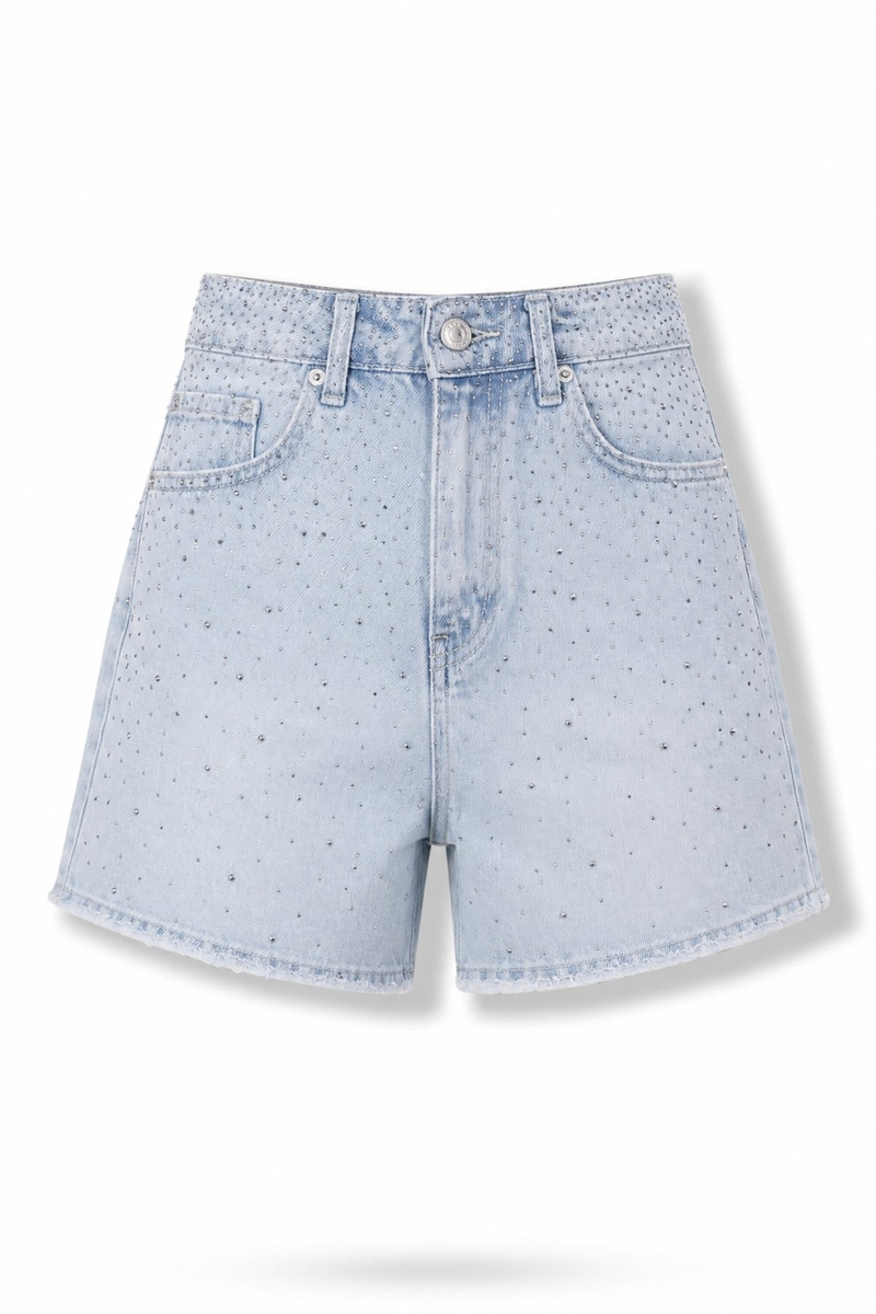Açık Mavi Taşlı Denim Şort 5483