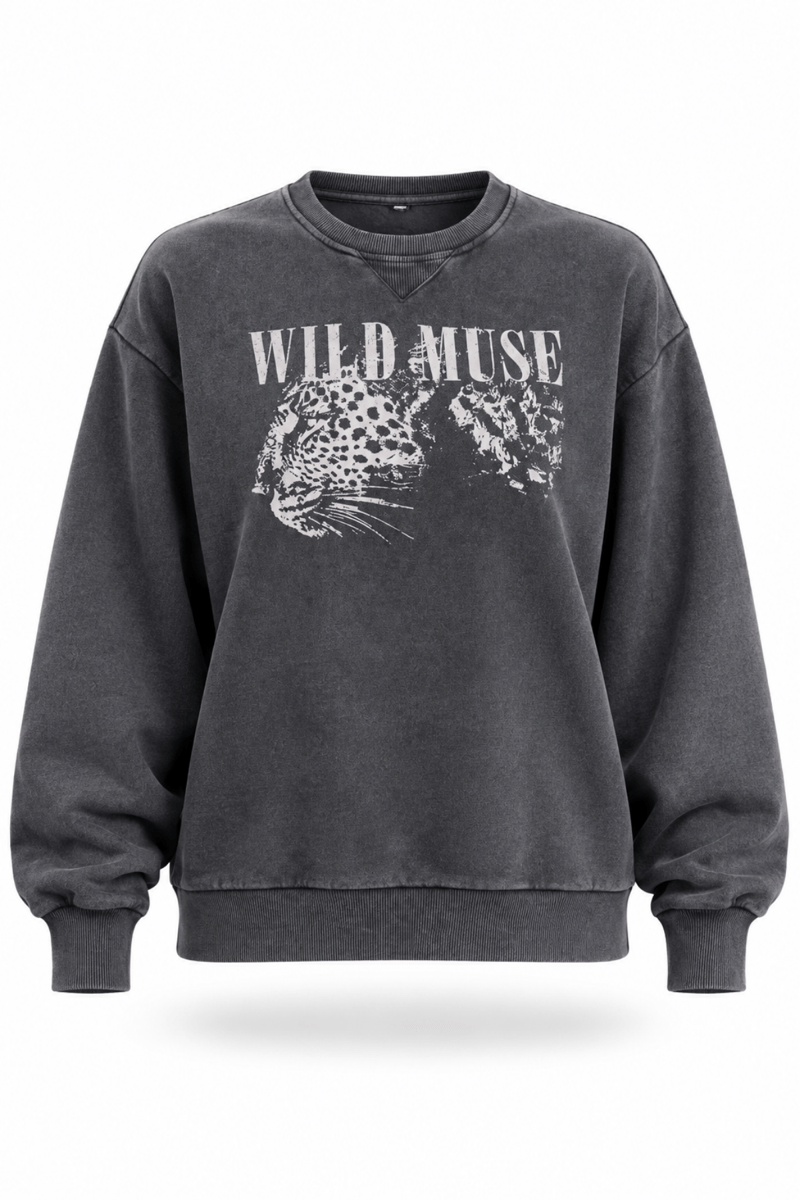 Antrasit Wild Muse Baskılı Sweatshirt 19106