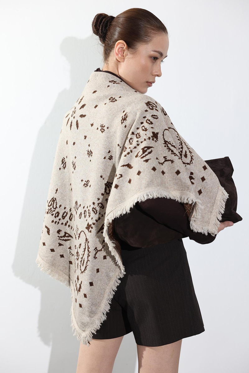 Bej Desenli Şal 251007