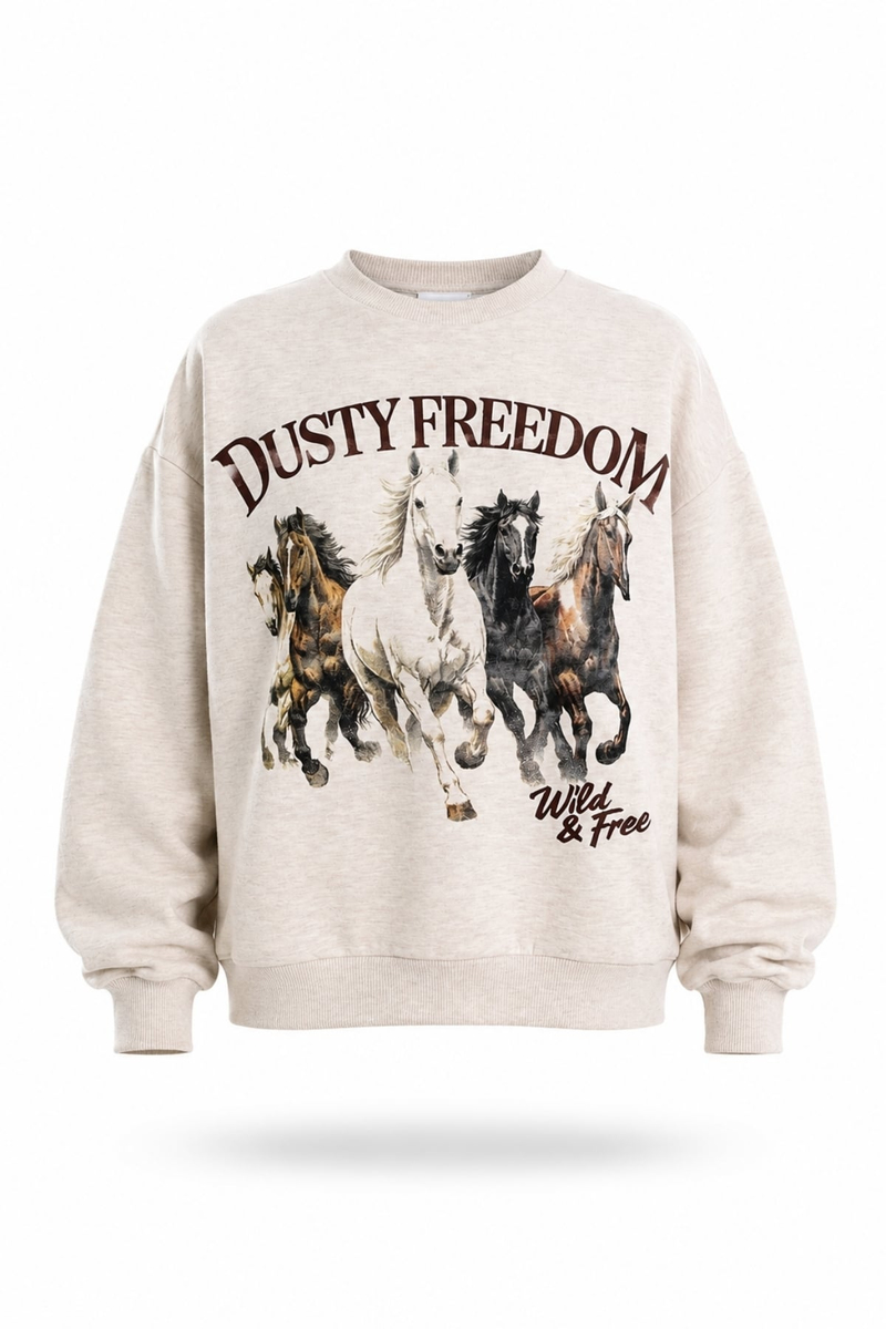 Bej Dusty Freedom Baskılı Sweatshirt 02764