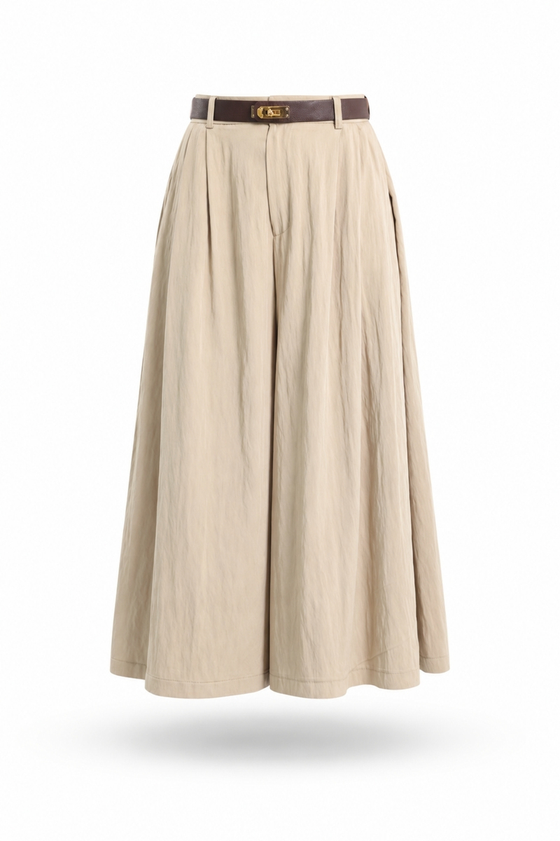 Bej Kemerli Pileli Pantolon 51419