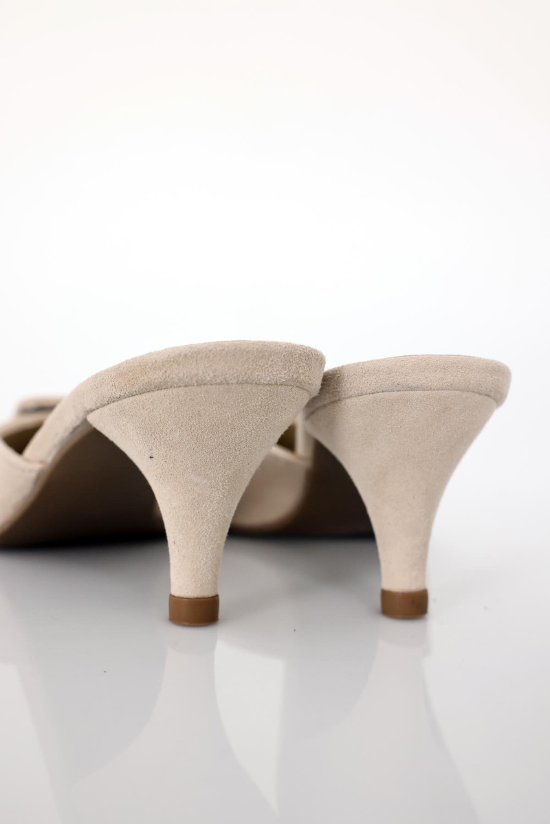 Bej Tokalı Topuklu Terlik 25160