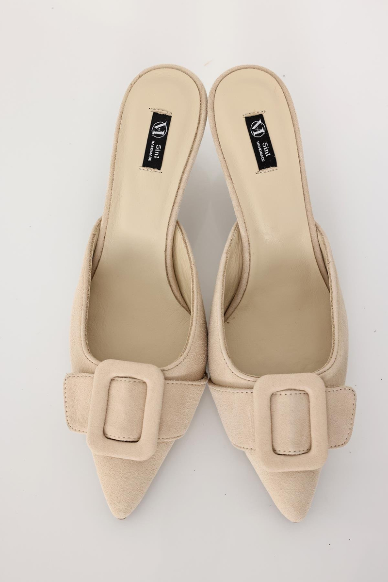 Bej Tokalı Topuklu Terlik 25160