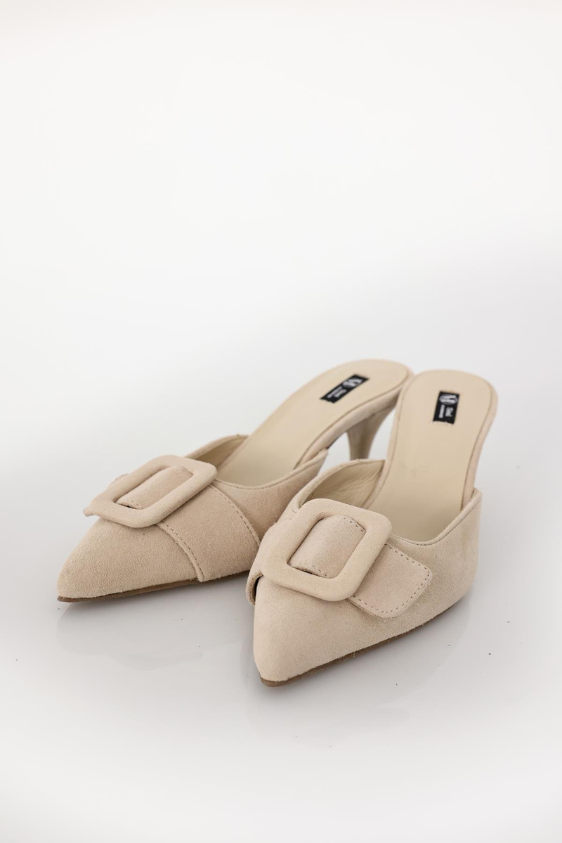 Bej Tokalı Topuklu Terlik 25160