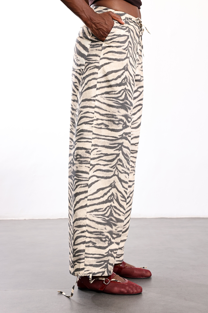 Bej Zebra Desenli Pantolon 19005