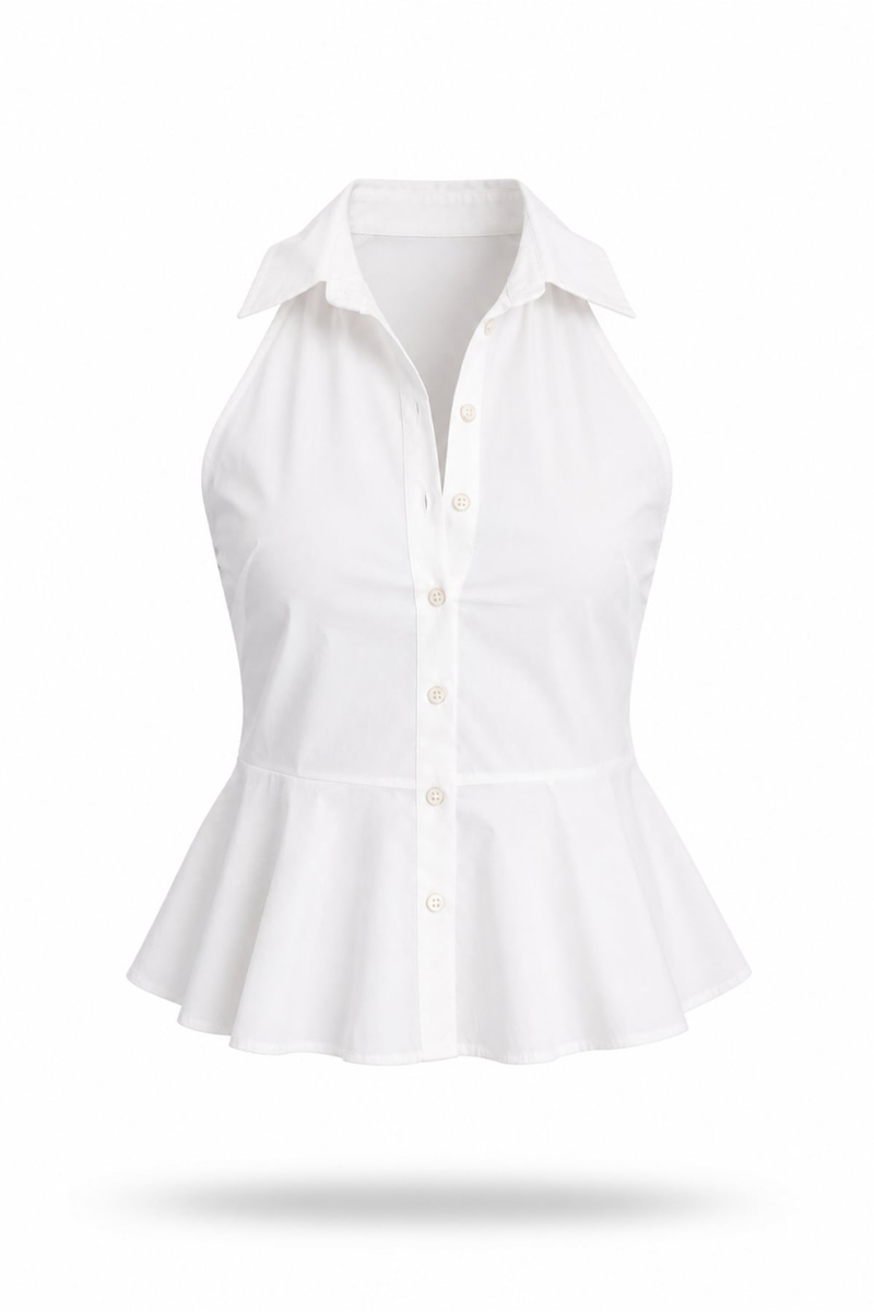 Beyaz Halter Yaka Peplum Gömlek 17757