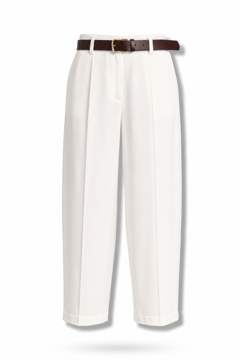 Beyaz Kemerli Barrel Pantolon 58549