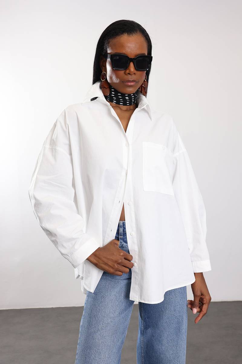 Beyaz Oversize Poplin Gömlek 4008