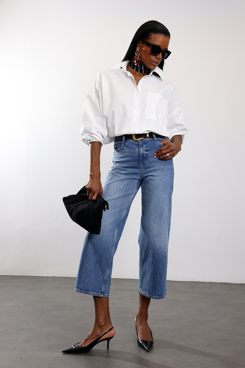 Beyaz Oversize Poplin Gömlek 4008