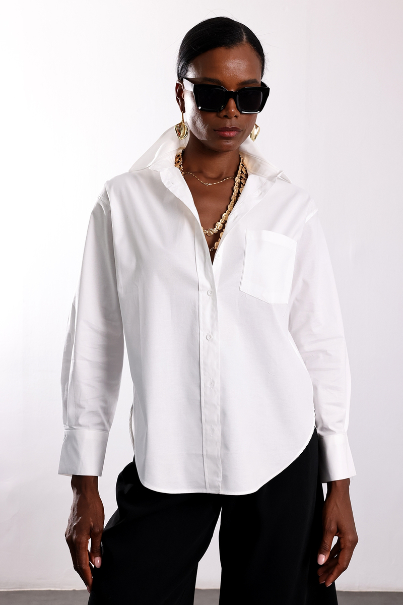 Beyaz Oversize Poplin Gömlek 4112