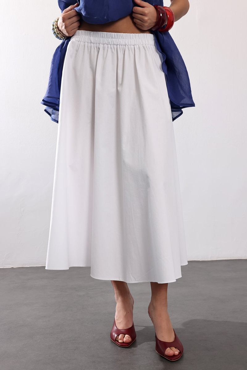 Beyaz Poplin Midi Etek 4603