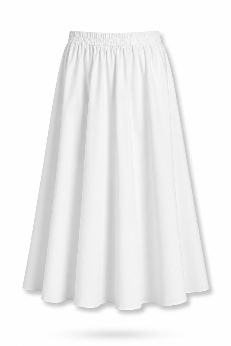 Beyaz Poplin Midi Etek 4603