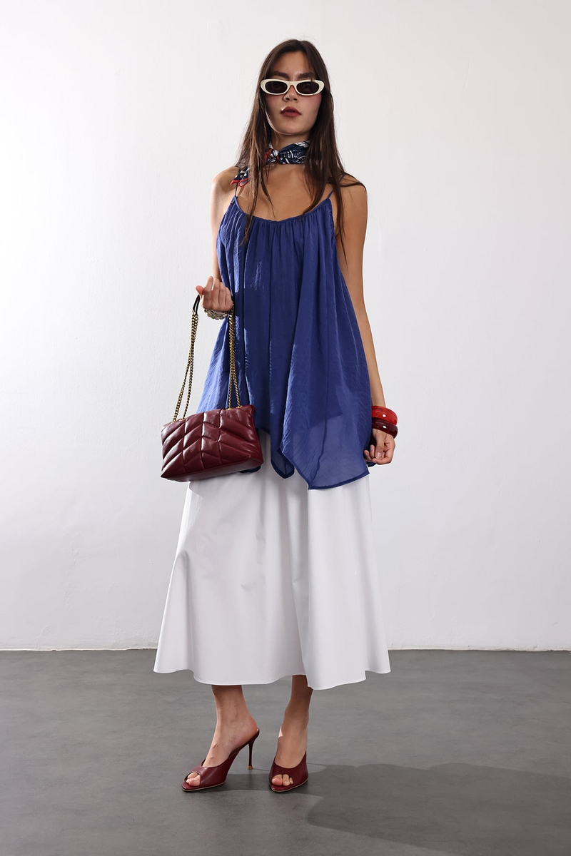 Beyaz Poplin Midi Etek 4603