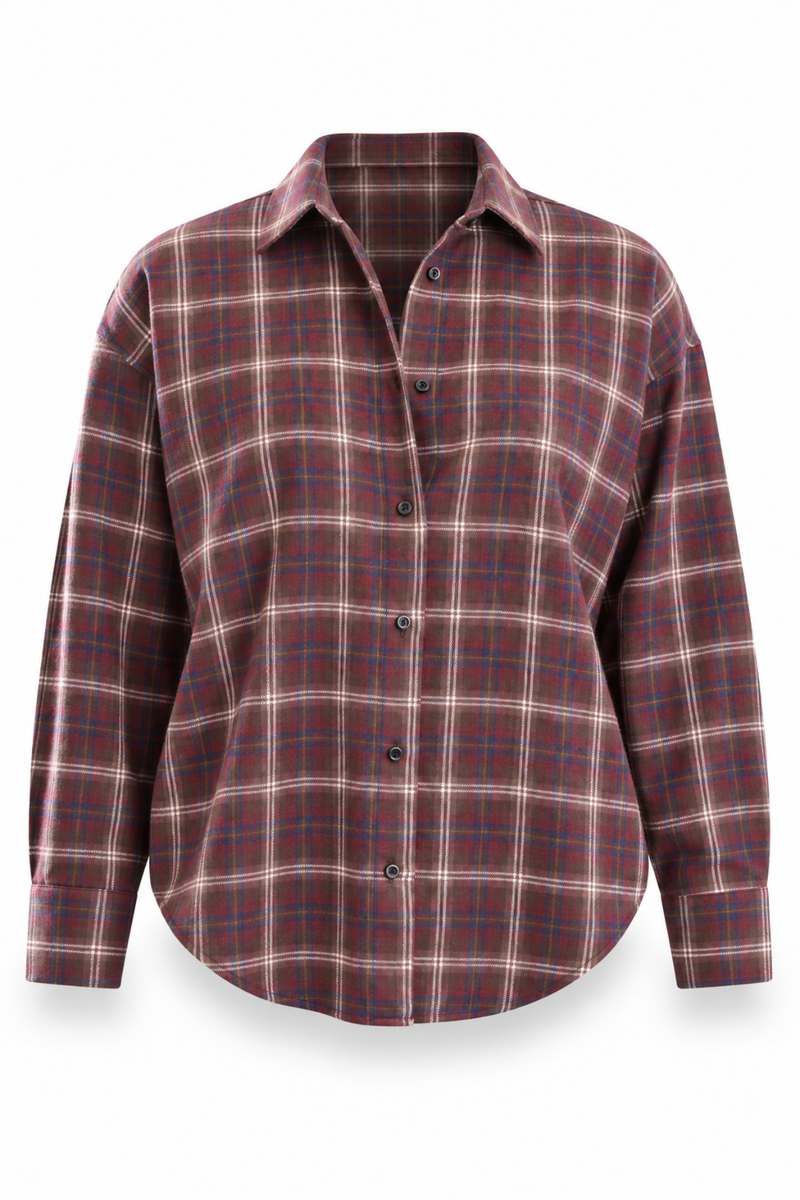 Bordo Ekose Desen Oversize Gömlek 6648