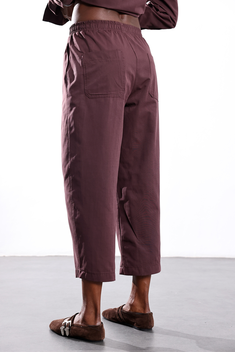 Bordo Kali Poplin Barrel Pantolon 