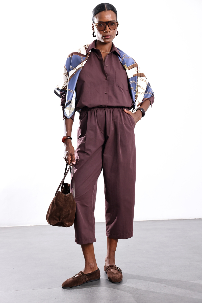 Bordo Kali Poplin Barrel Pantolon 