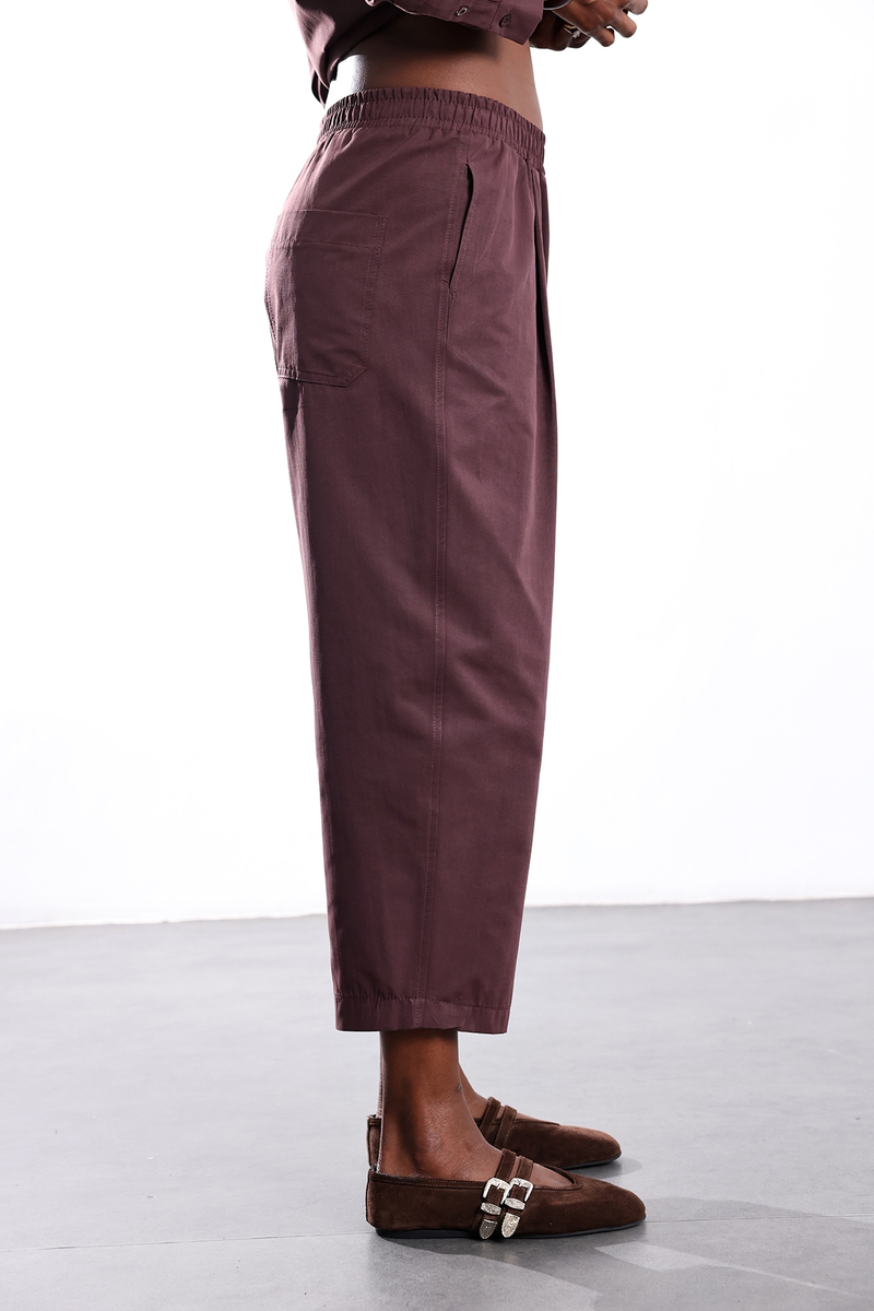 Bordo Kali Poplin Barrel Pantolon 