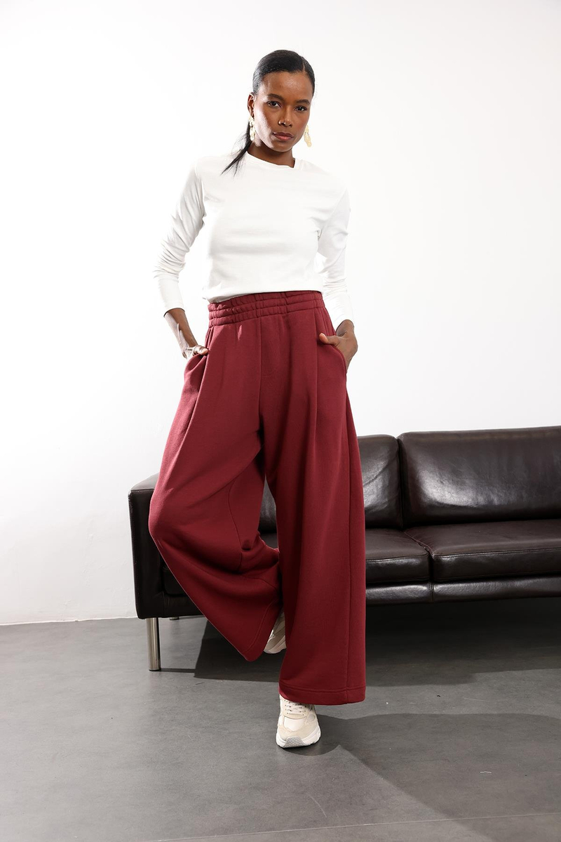 Bordo Yüksek Bel Tok Eşofman 0155