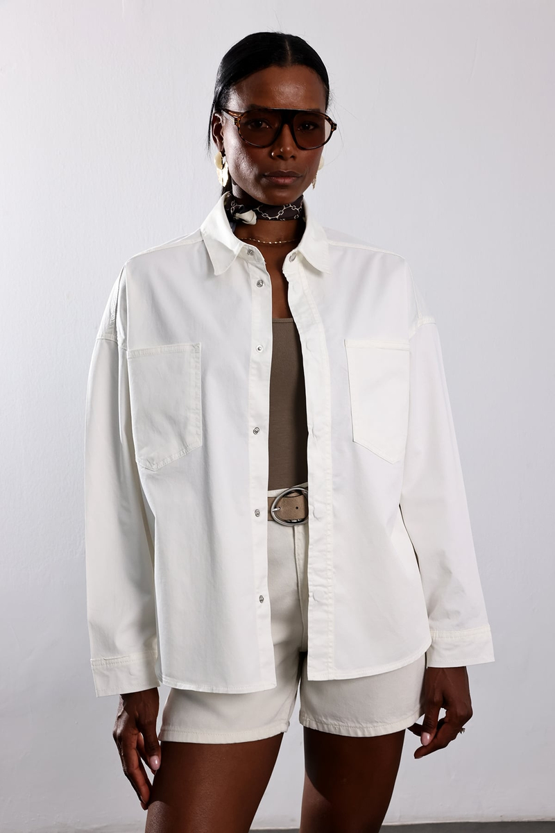 Ekru Cepli Oversize Gömlek 3646
