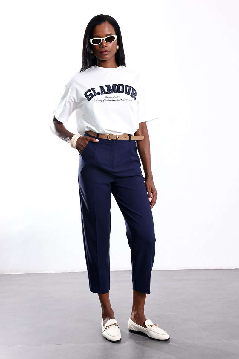 Ekru Glamour Baskılı Tişört 02530