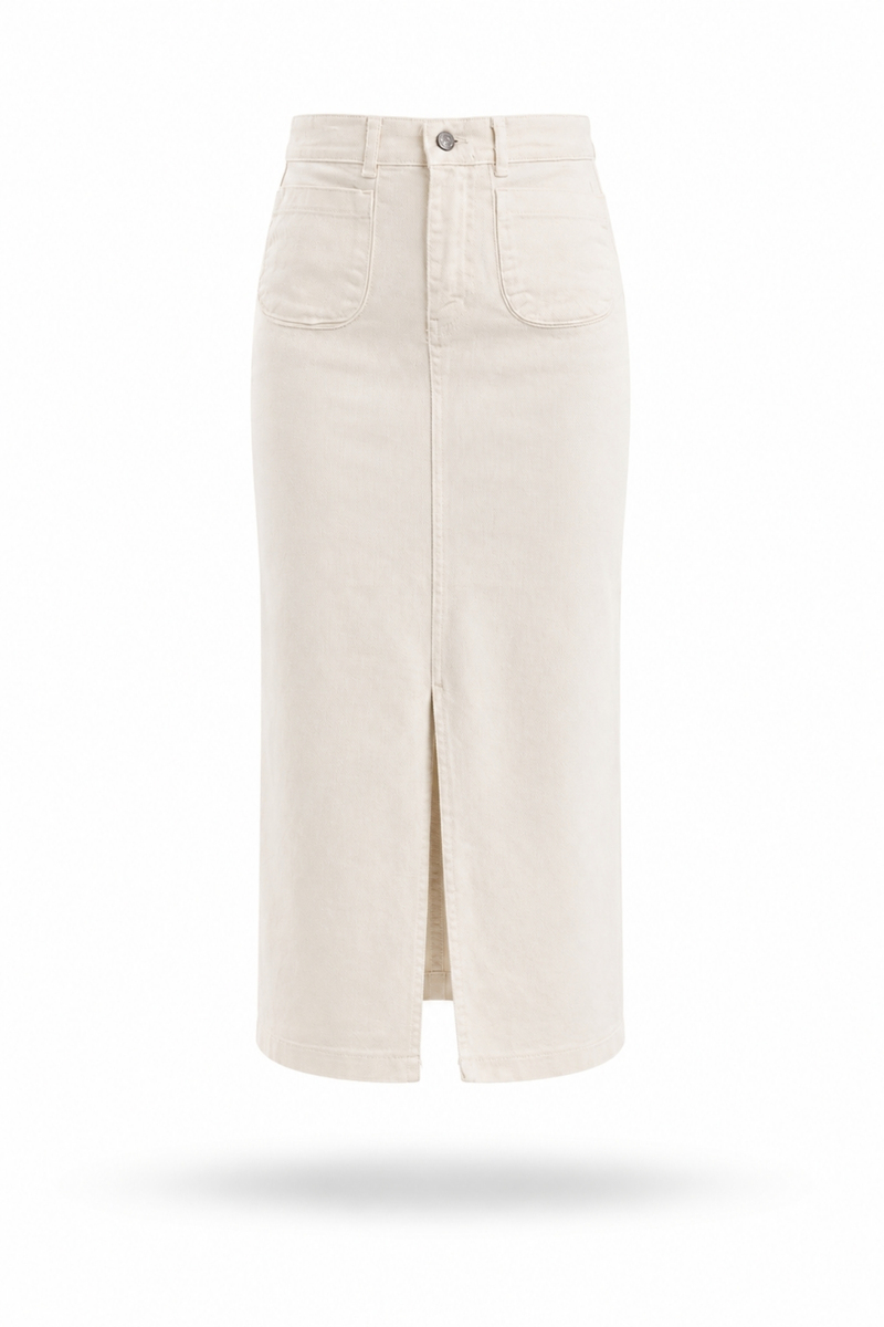 Ekru Önü Yırtmaçlı Denim Etek 0034