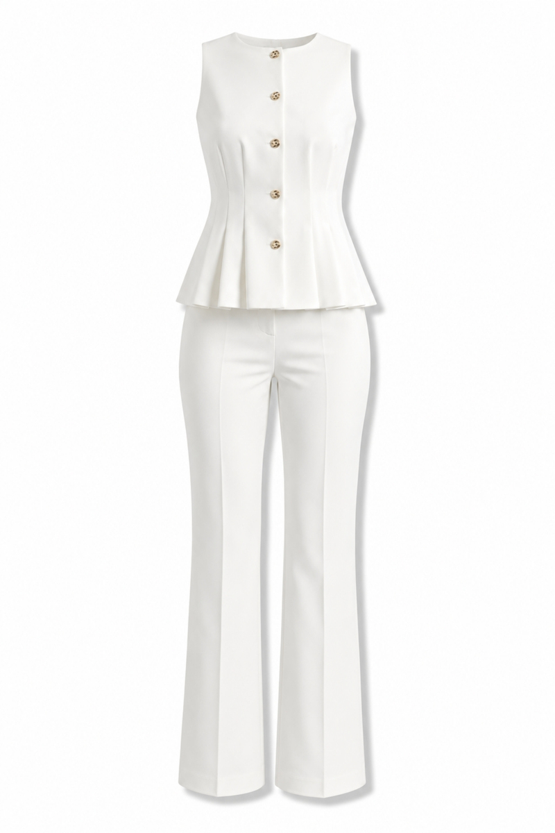 Ekru Peplum Yelek Pantolon Takım 17719