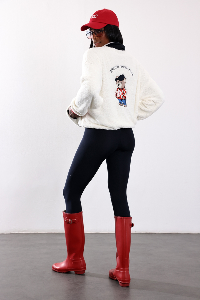 Ekru Teddy Nakışlı Polar Sweatshirt 2721