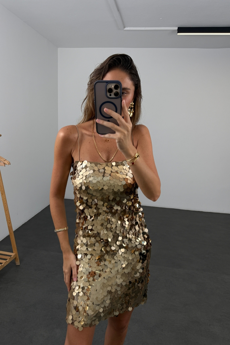 Gold Payetli Mini Elbise 111746