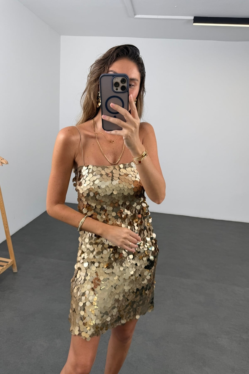Gold Payetli Mini Elbise 111746