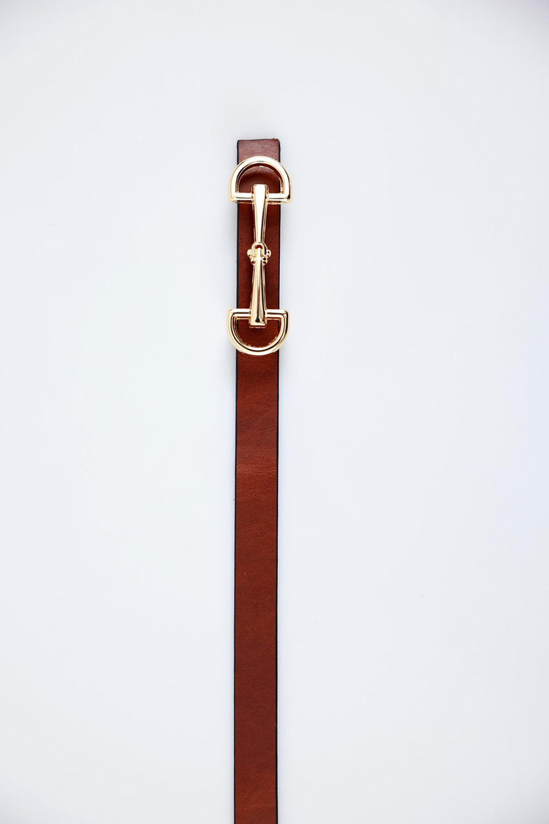 Gold Tokalı Koyu Taba Deri Binici Kemer 