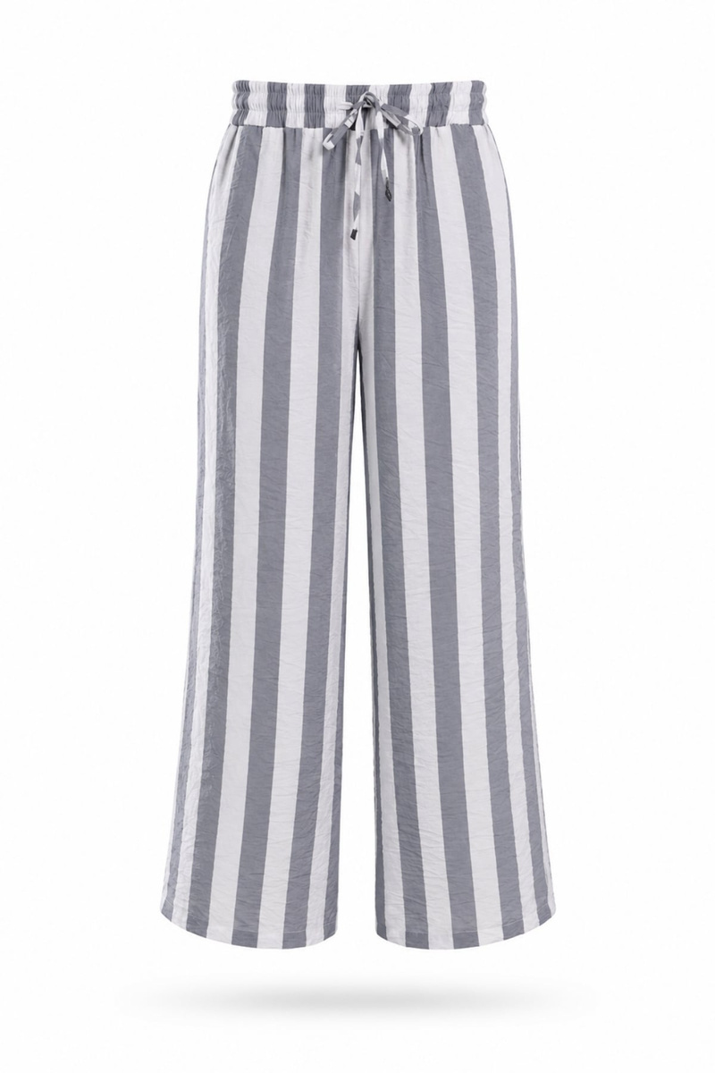 Gri Beli Lastikli Çizgili Pantolon 58571