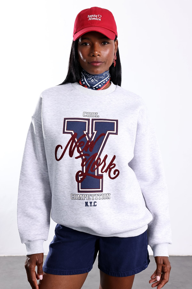 Gri Newyork Yazılı Sweatshirt 02545