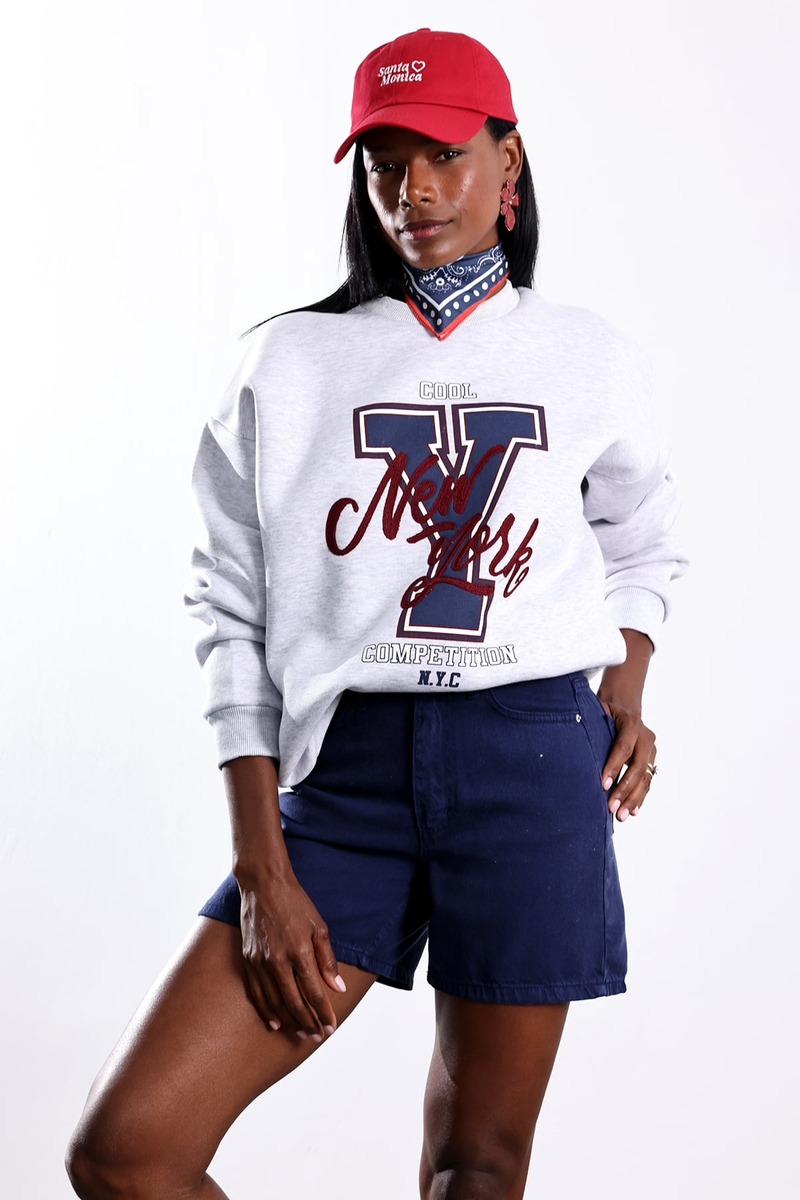 Gri Newyork Yazılı Sweatshirt 02545