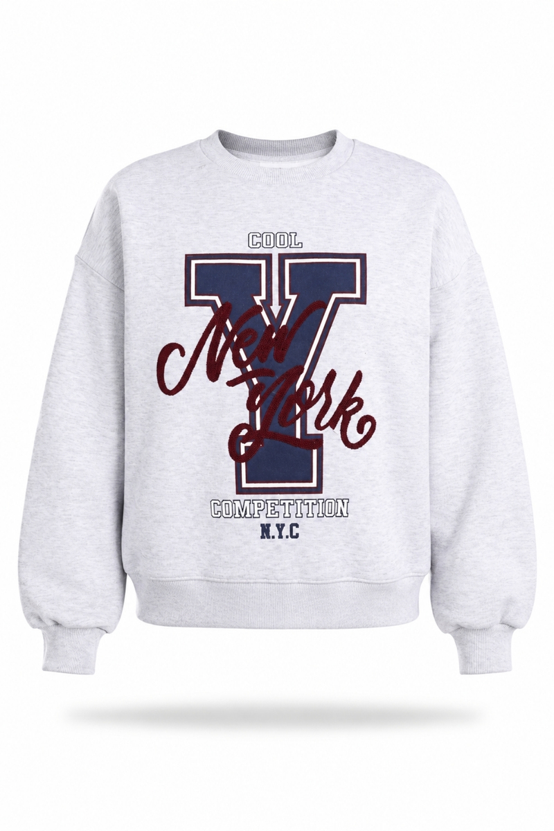 Gri Newyork Yazılı Sweatshirt 02545