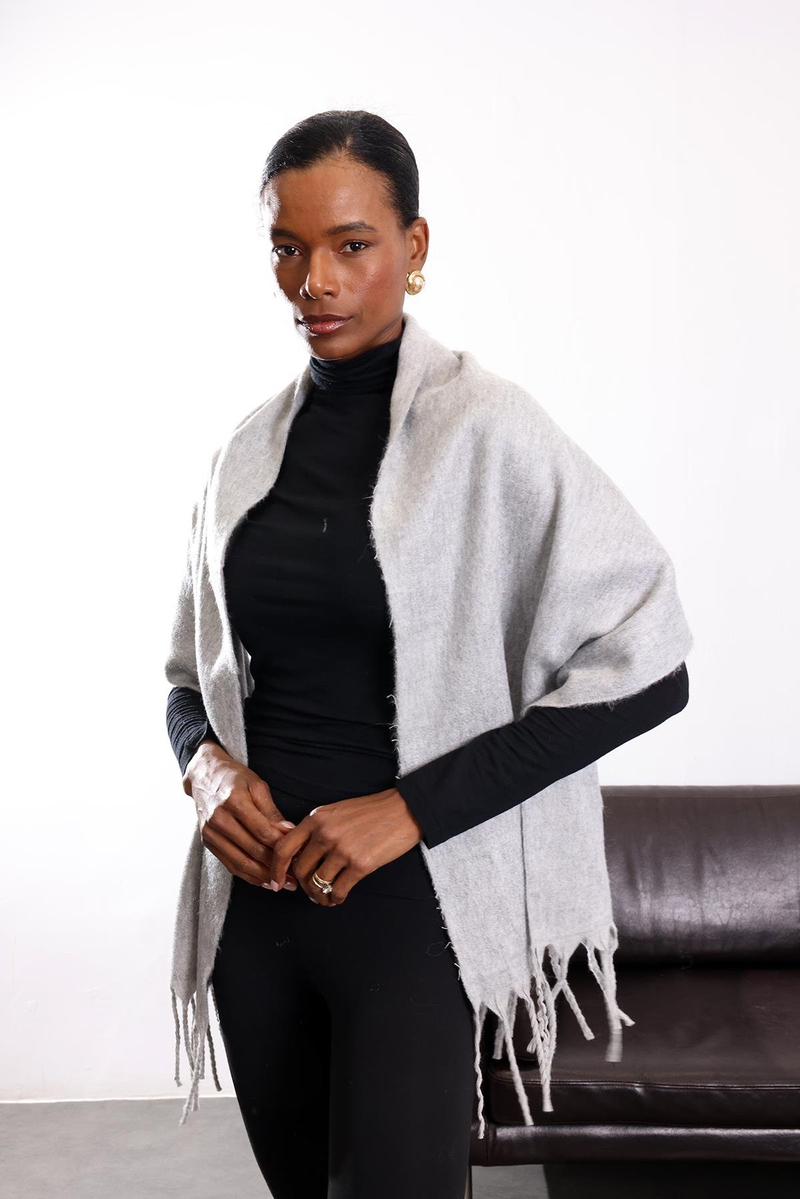 Gri Püskül Detaylı Atkı 16002