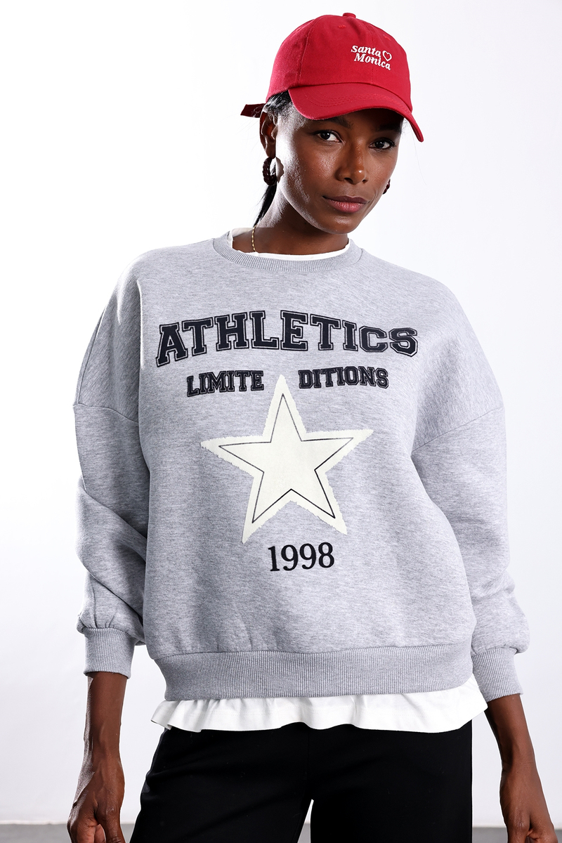 Gri Yıldız Baskılı Sweatshirt 02552