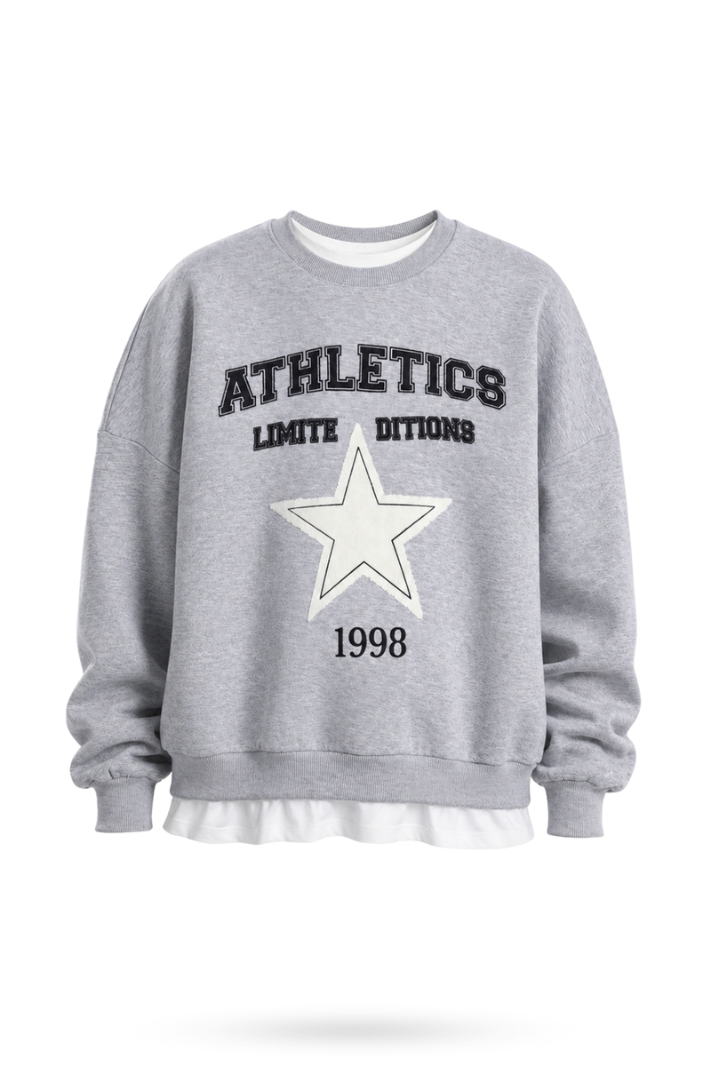 Gri Yıldız Baskılı Sweatshirt 02552