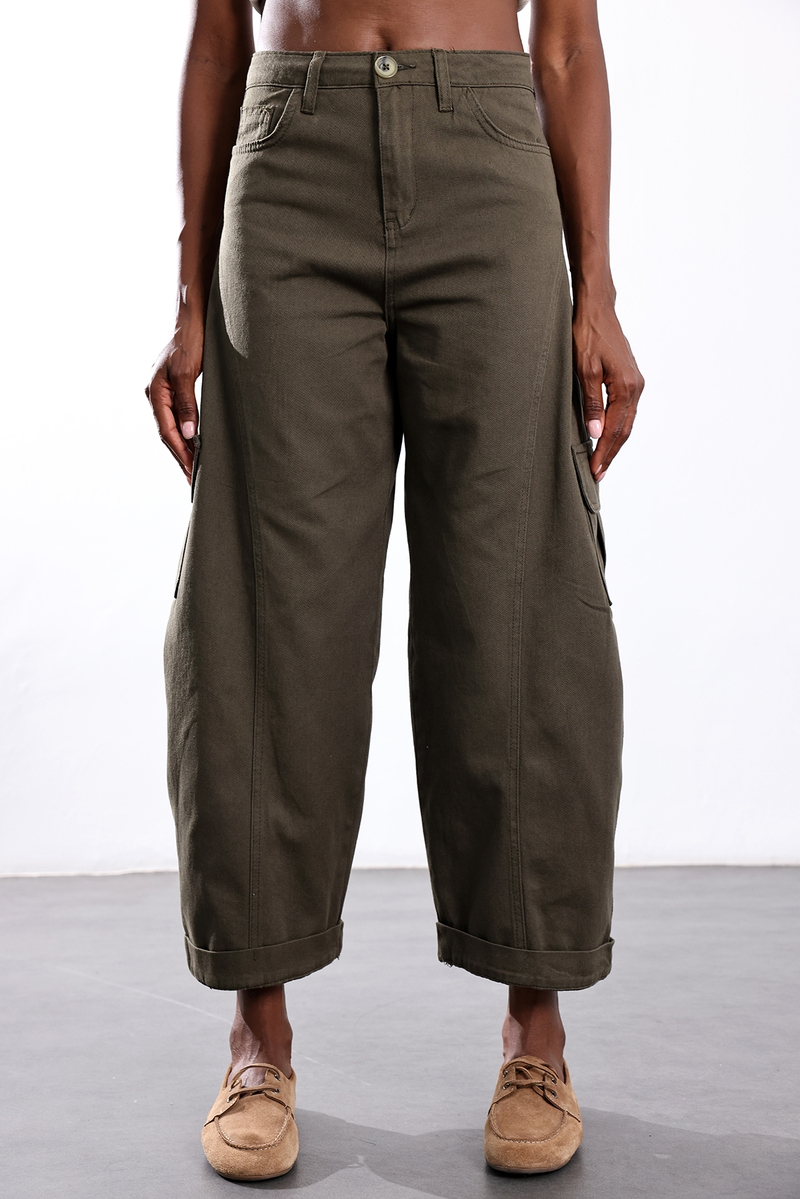 Haki Kargo Cepli Barrel Pantolon 031724