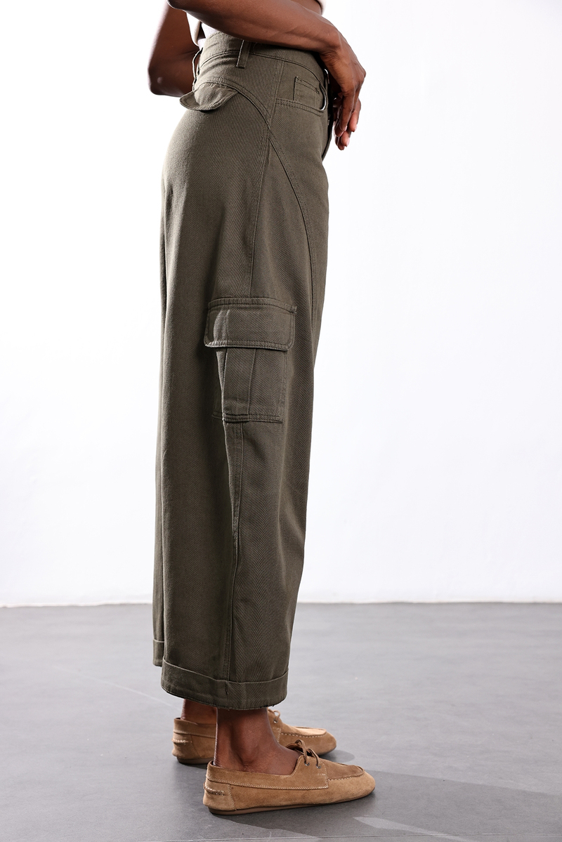 Haki Kargo Cepli Barrel Pantolon 031724