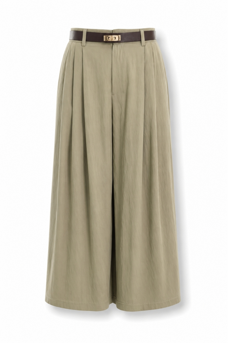 Haki Kemerli Pileli Pantolon 51419