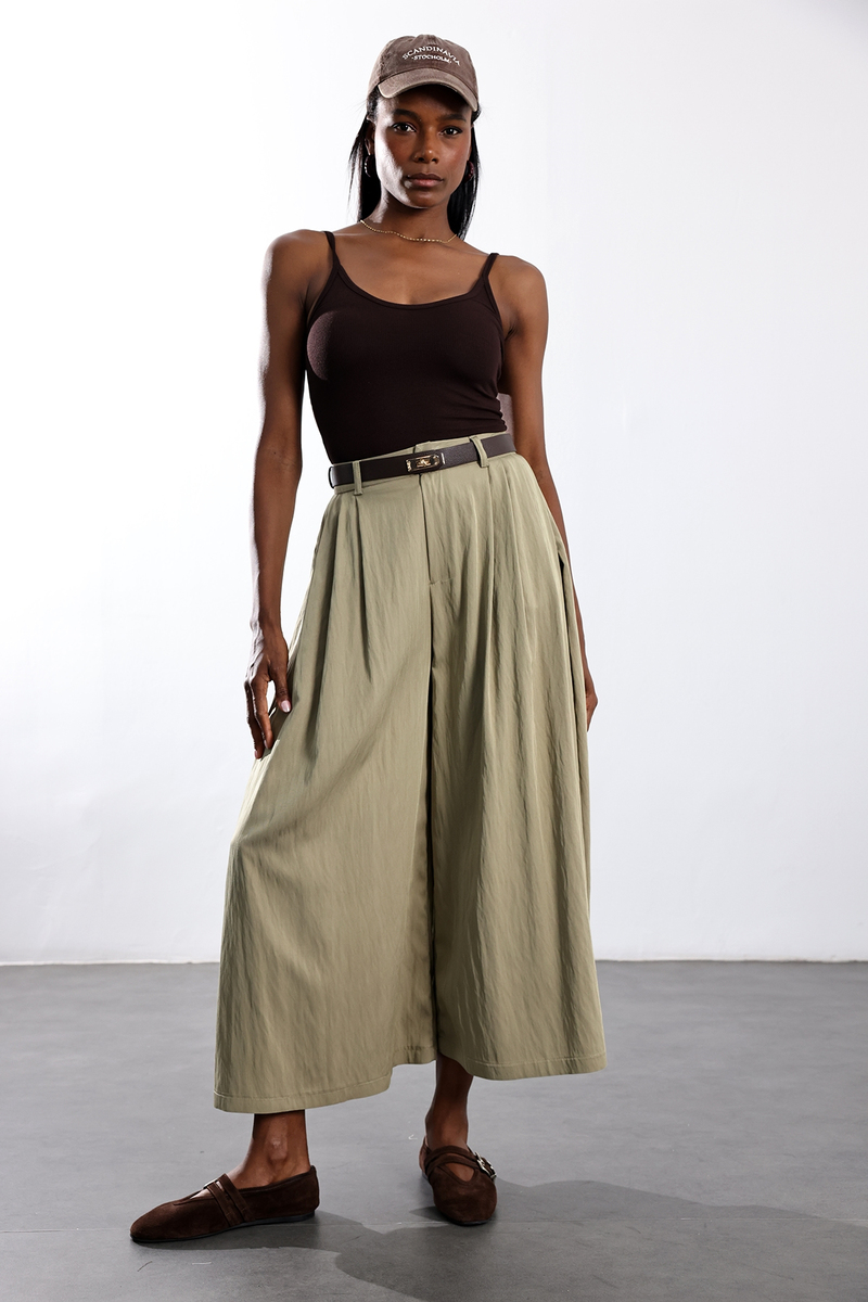Haki Kemerli Pileli Pantolon 51419