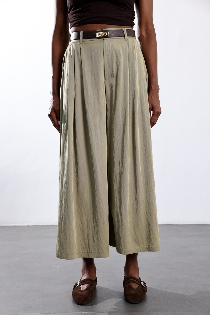 Haki Kemerli Pileli Pantolon 51419