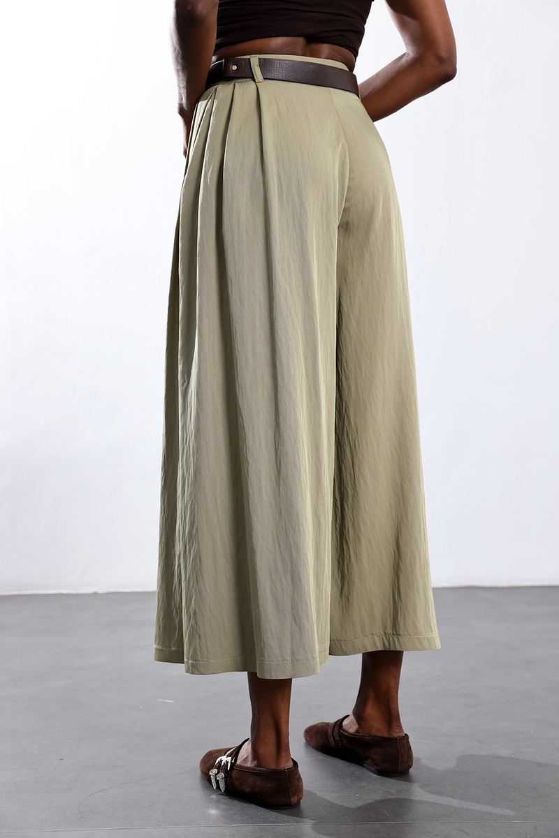 Haki Kemerli Pileli Pantolon 51419