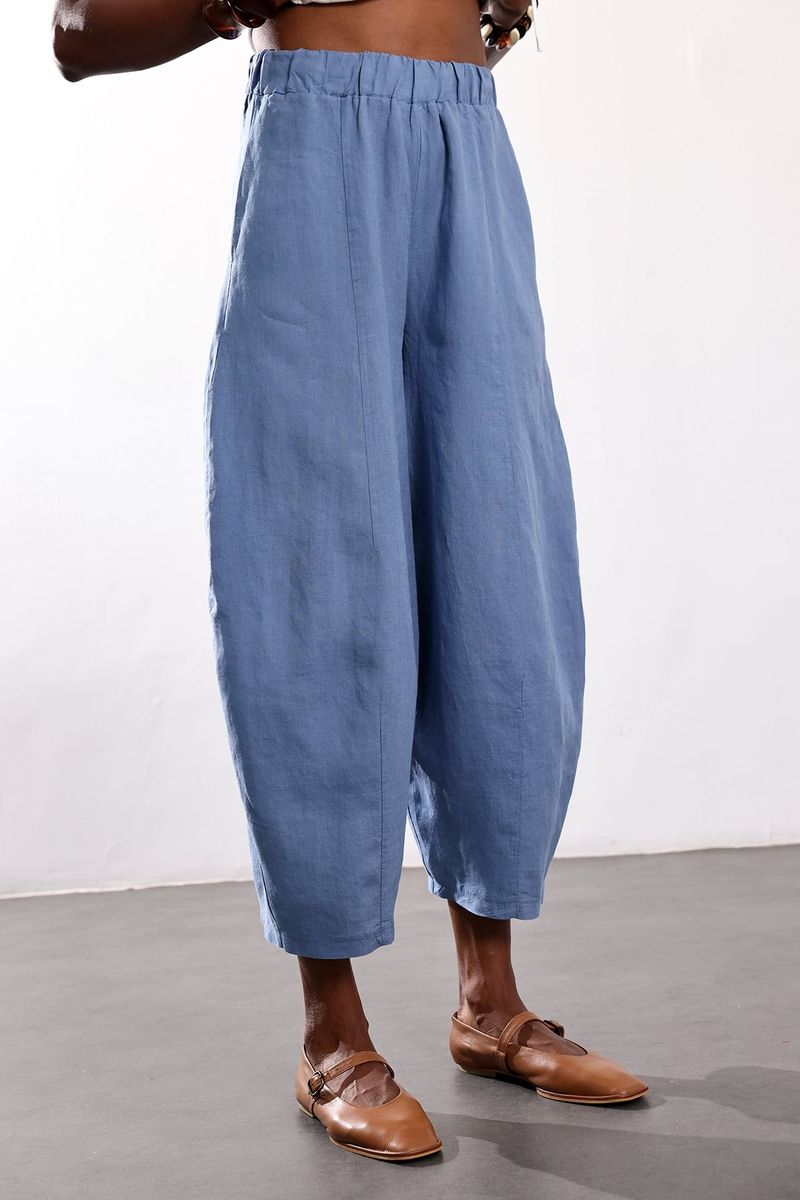 indigo Barrel Kesim Keten Pantolon 0203