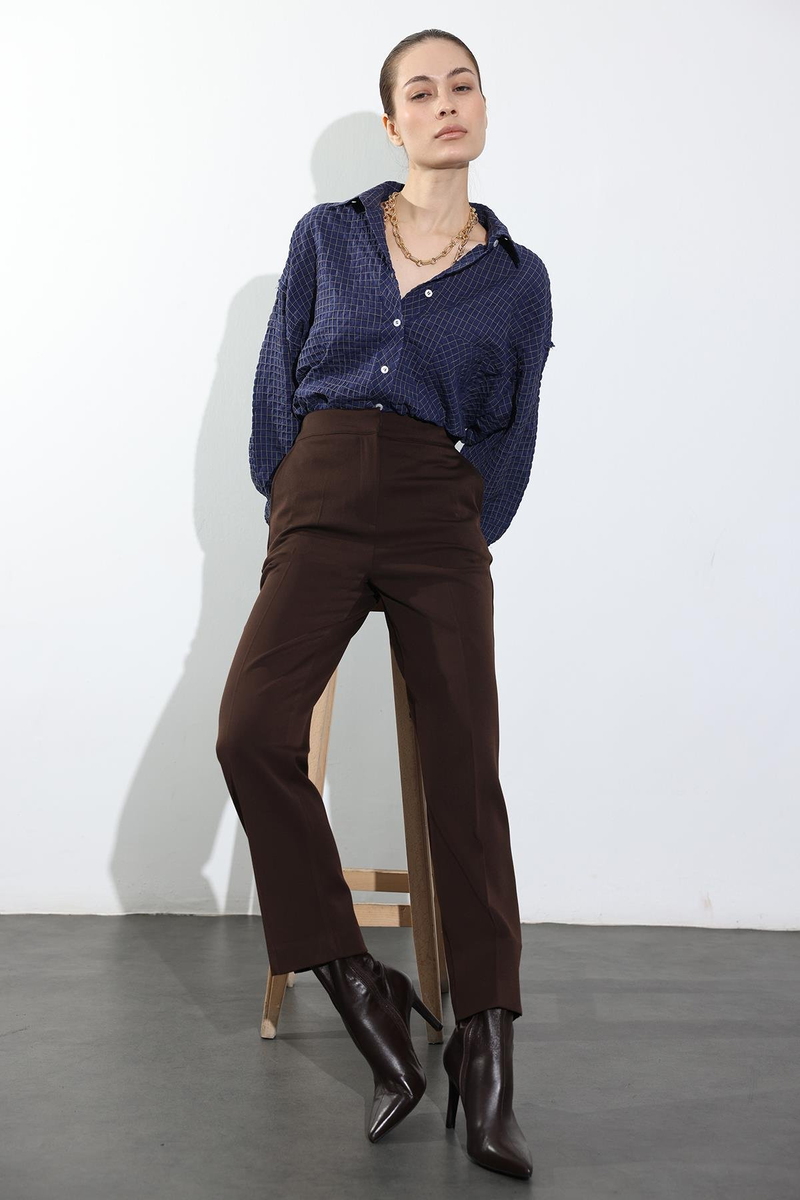 Kahverengi Beli Lastikli Cigarette Pantolon 00191