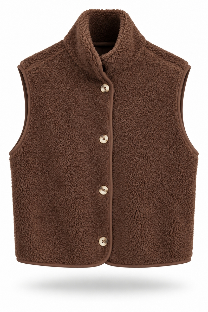 Kahverengi Dik Yaka Peluş Yelek 23241
