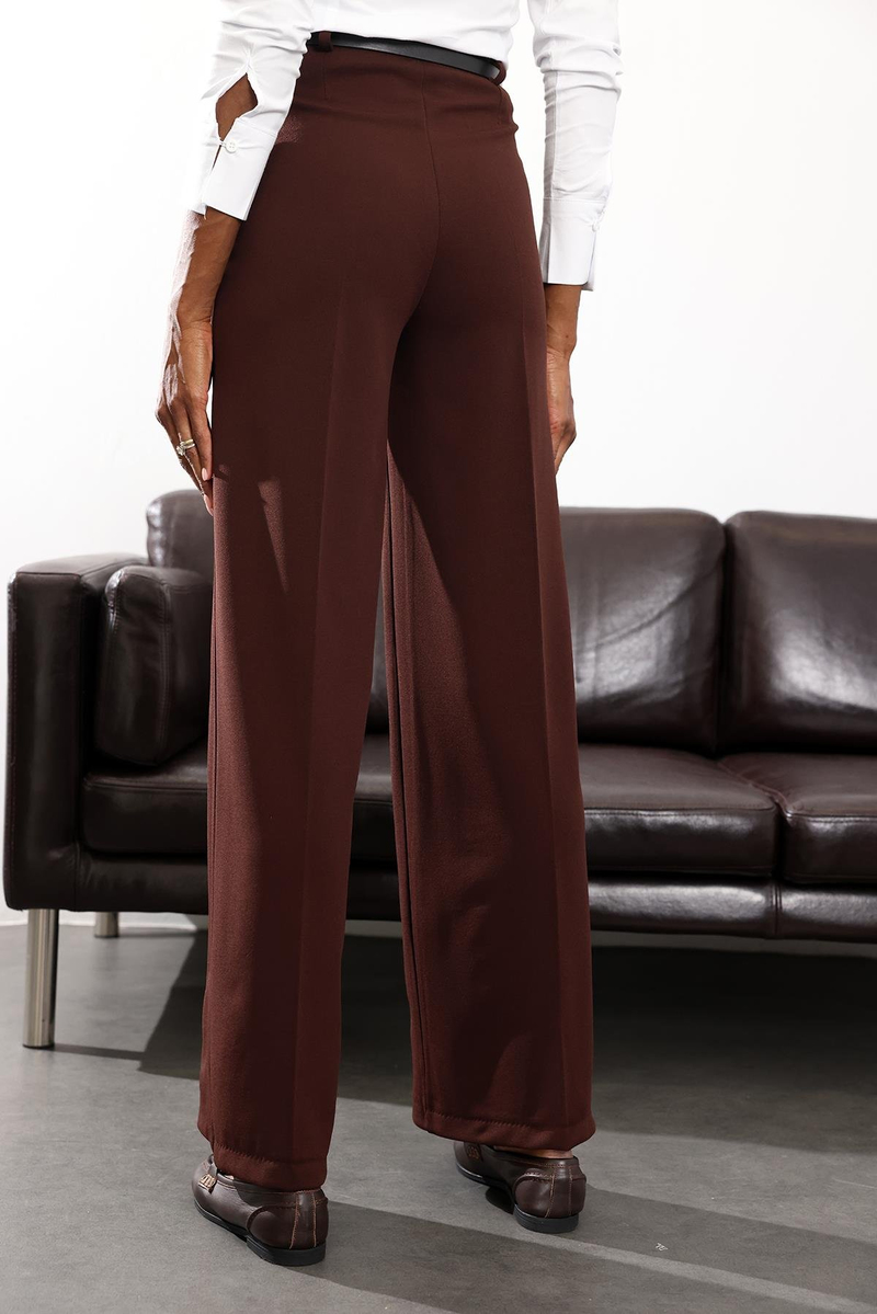 Kahverengi Kemerli Likralı Palazzo Pantolon 9150