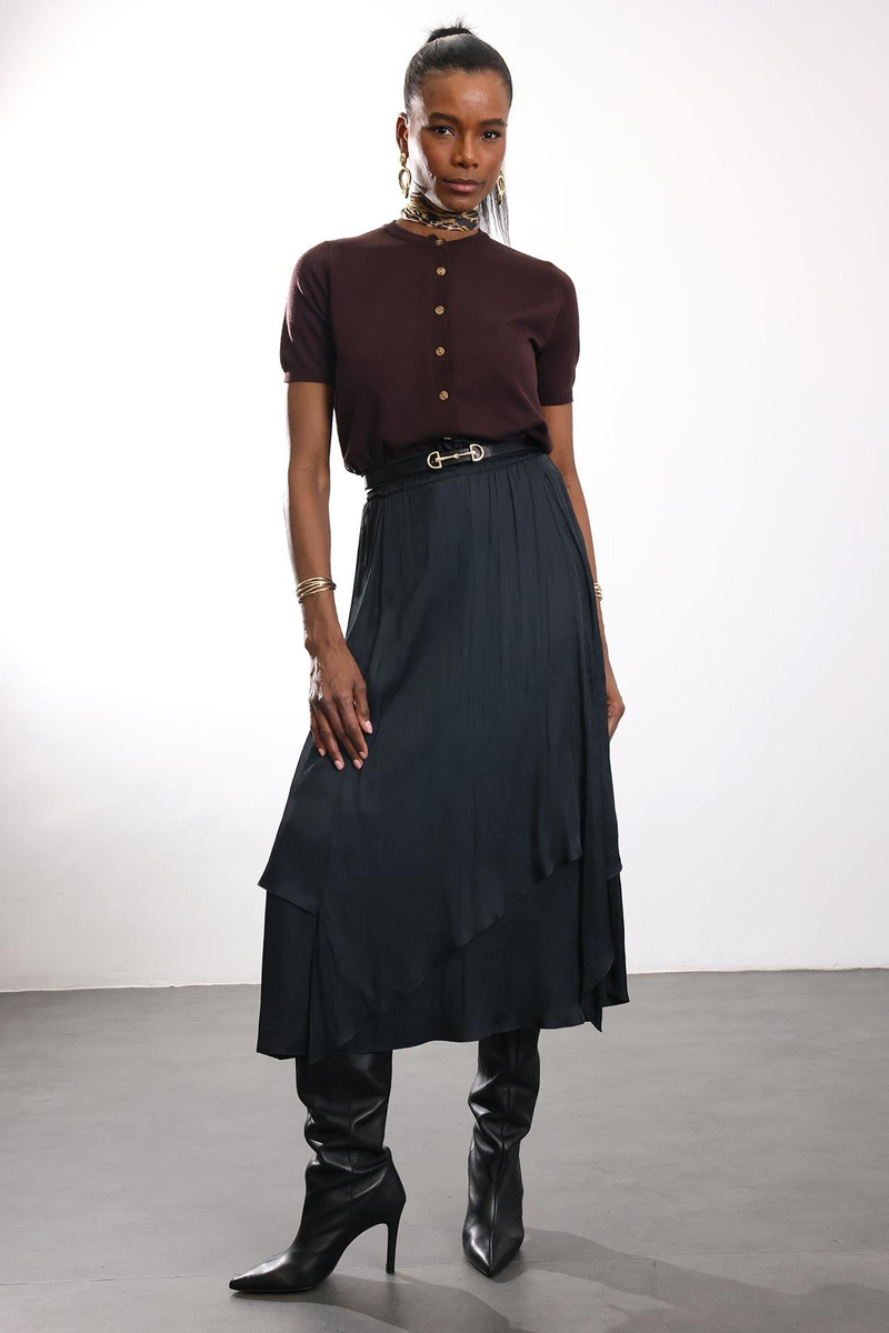 Kahverengi Kısa Kollu Triko Hırka 