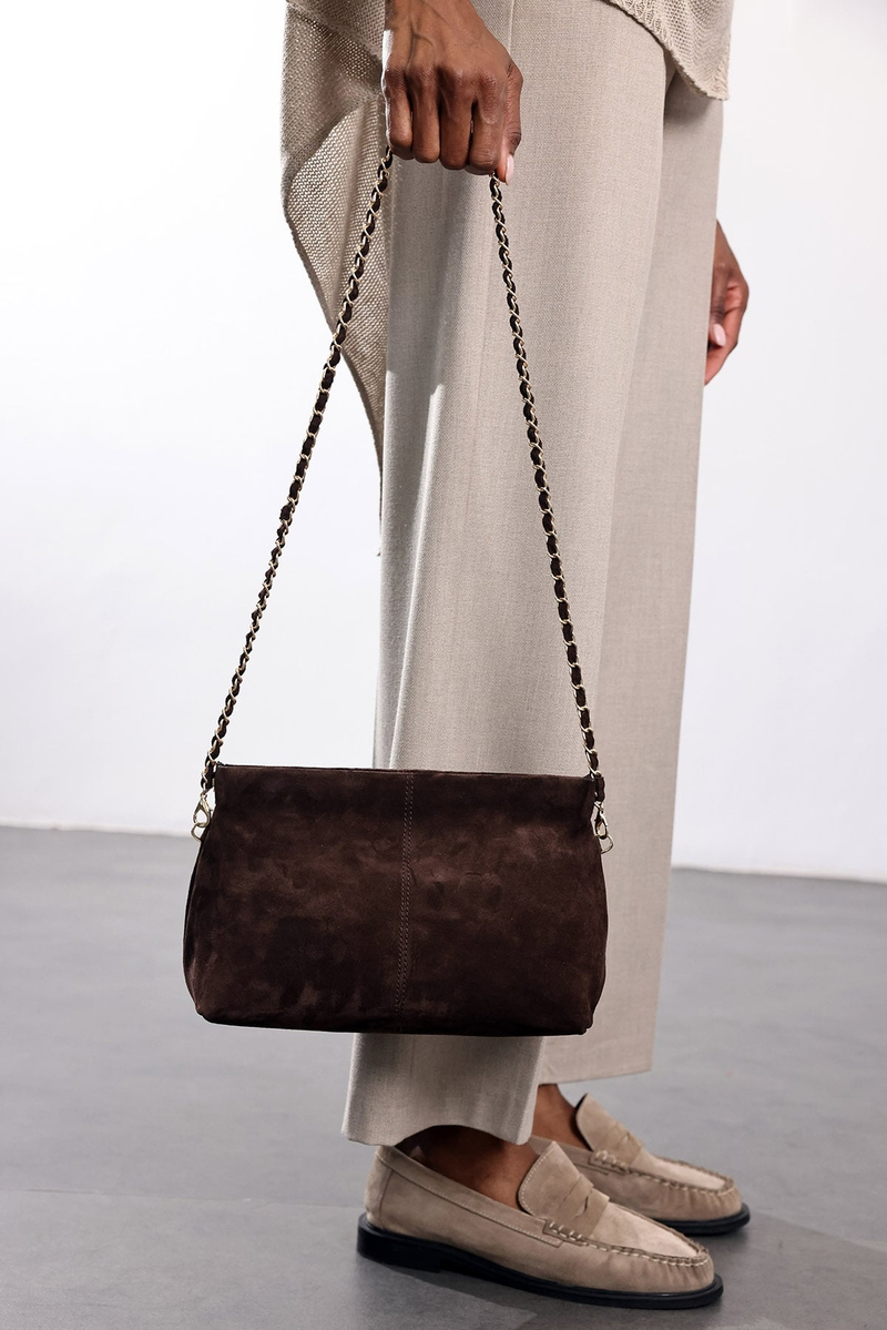 Kahverengi Nice Süet Askılı Clutch Çanta 7990
